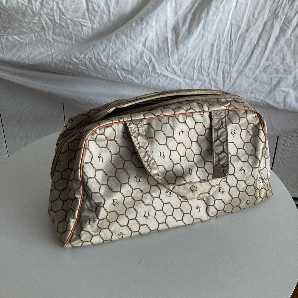 Vintage 80s Dior makeup Bag Honeycomb beige Logo